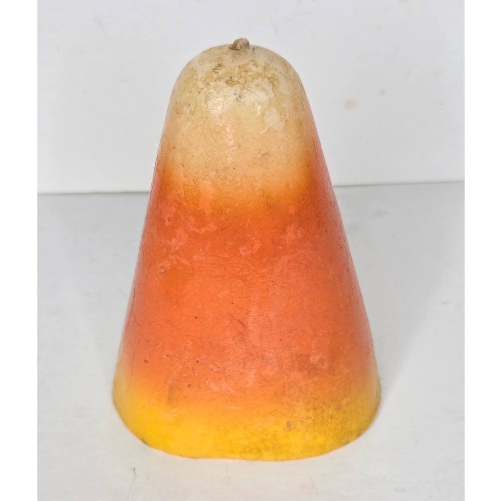 Vintage Papel Candy Corn Pillar Candle Halloween Fall Decor 6 Inch Unscented
